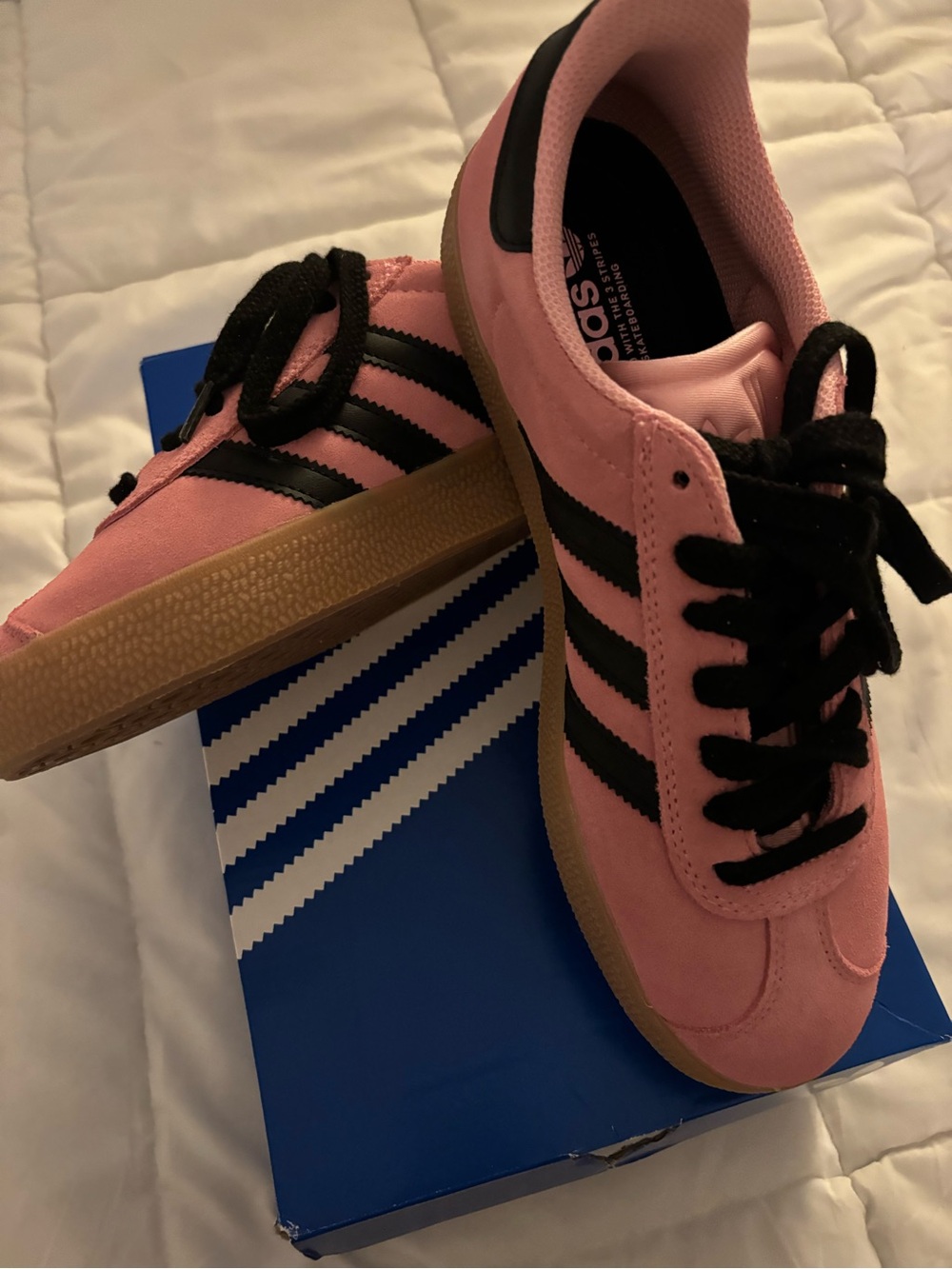 adidas Gazelle Indoor Women’s Pink Suede Sneakers with Black Stripes